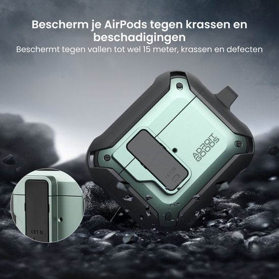Robuuste beschermhoes in lichtgroen voor AirPods tegen krassen en vallen tot 15 meter