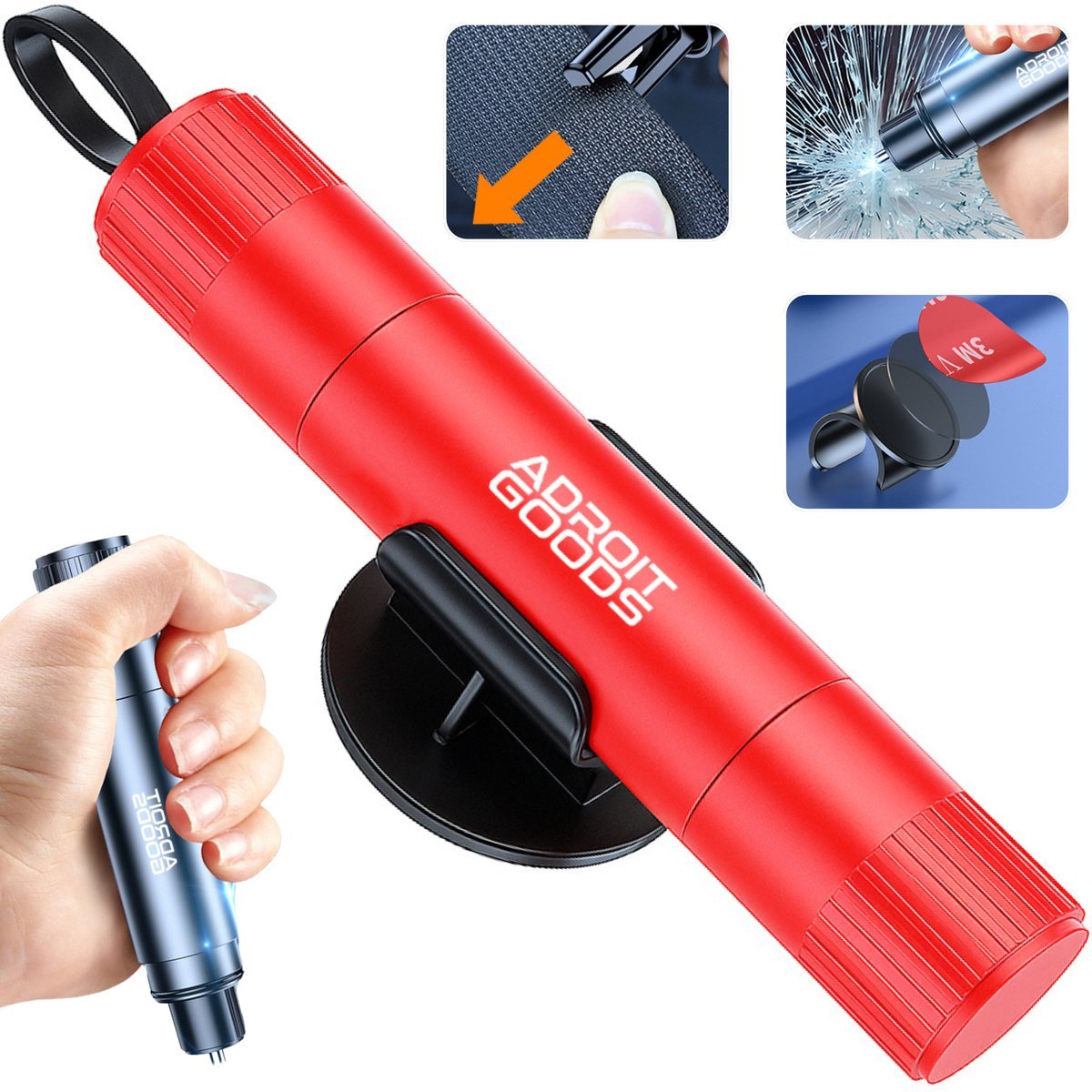 Rode multifunctionele veiligheidshamer met gordelsnijder en ruitbreker voor noodgevallen