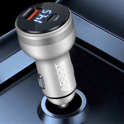 AdroitGoods autolader met USB en Type-C poorten en digitaal laadvermogen display