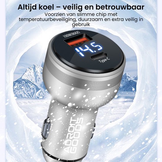 Draadloze oplader met digitaal display en temperatuurbeveiliging in een bevroren omgeving