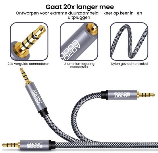 AdroitGoods nylon gevlochten kabel met 24K vergulde en aluminium connectoren voor extra duurzaamheid
