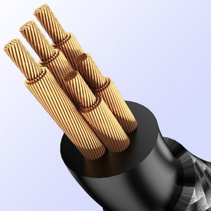 Close-up van mogelijke koperdraad bundels met zwarte isolatie en blauwe achtergrond.