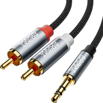 AdroitGoods audiokabel met rood en wit cinch stekkers en een 3,5 mm stereo plug