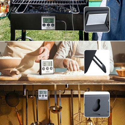Digitale kookthermometer en timer voor barbecue en keuken met verschillende bevestigingsopties