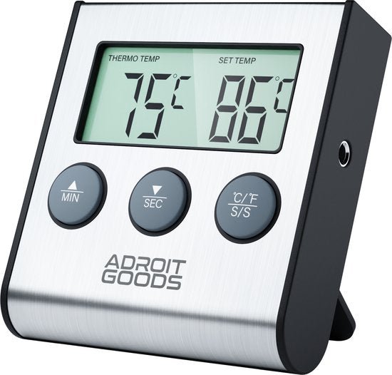 digitale kookthermometer met roestvrijstalen behuizing en duidelijk lcd-scherm