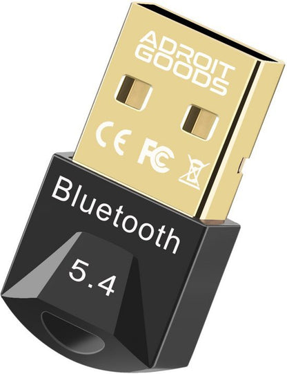 USB Bluetooth-adapter met goudkleurige connector en zwarte behuizing versie 5.4