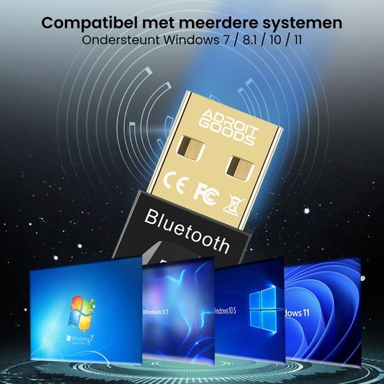Bluetooth USB-adapter compatibel met Windows 7, 8.1, 10 en 11 systemen
