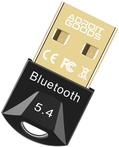 Draadloze Bluetooth 5.4 adapter van AdroitGoods in zwart en goudkleurig ontwerp