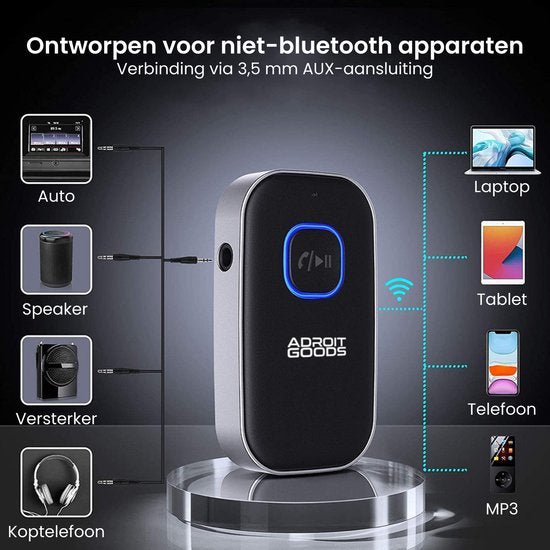 Draadloze bluetooth ontvanger voor niet-bluetooth apparaten met 3,5 mm AUX aansluiting AdroitGoods