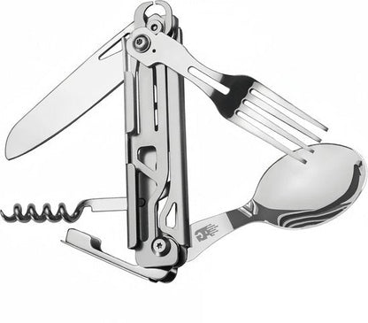 multifunctioneel bestek met mes, vork, lepel en kurkentrekker van roestvrij staal