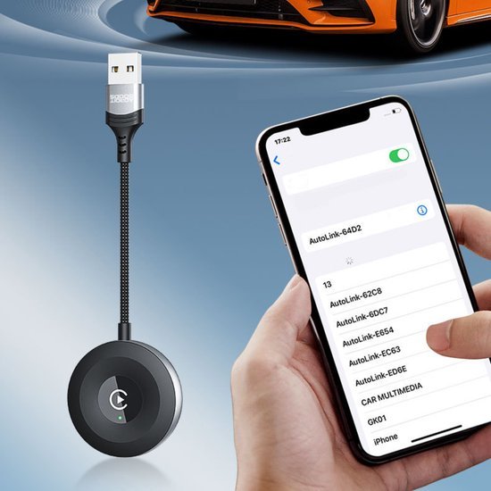 Hand die een smartphone vasthoudt met een Bluetooth-apparaat dat draadloos verbinding maakt