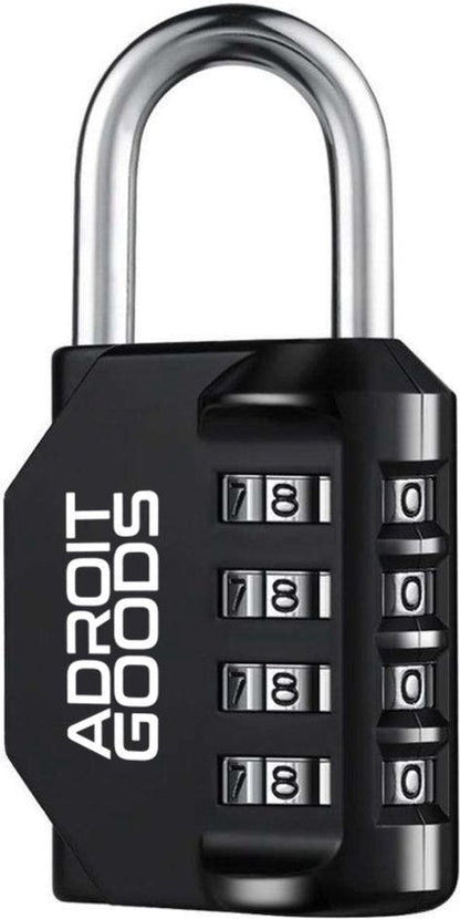 zwarte cijferslot met vier draaicijfers en metalen beugel voor beveiliging