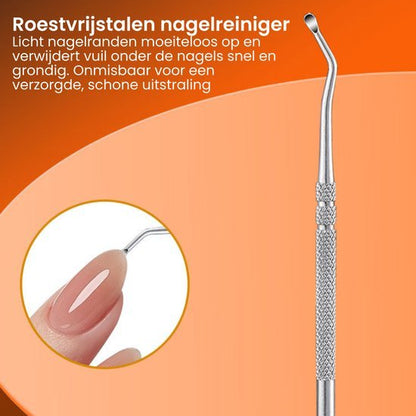 Roestvrijstalen nagelreiniger om vuil onder nagels voorzichtig en grondig te verwijderen voor een schone uitstraling