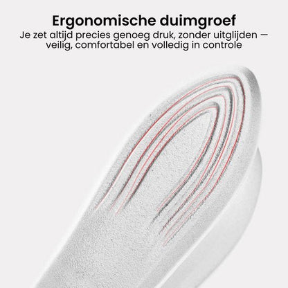 Close-up van een ergonomische duimgroef voor veilige, comfortabele en precieze gripcontrole.