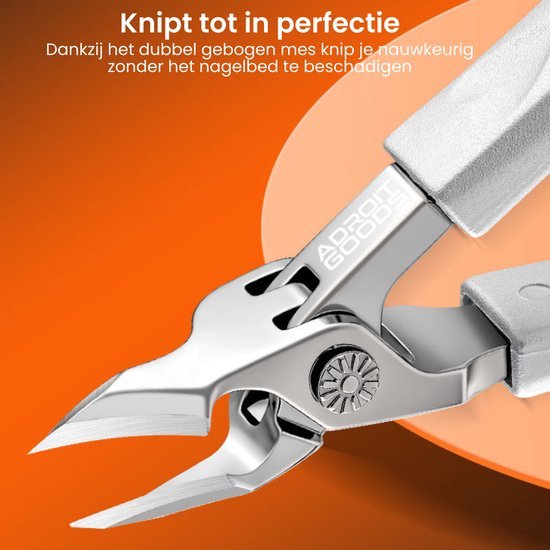 Dubbel gebogen nagelknipper van roestvrij staal met precieze snijbladen en ergonomisch handvat