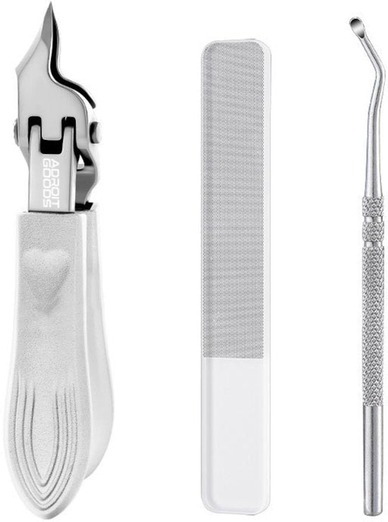 Drie professionele manicure-instrumenten van roestvrij staal en kunststof voor nagelverzorging