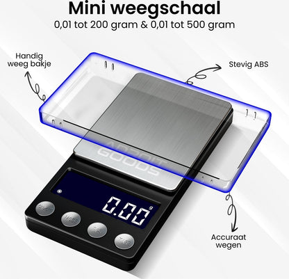 digitale mini weegschaal met weegbakje en duidelijk display voor nauwkeurig wegen