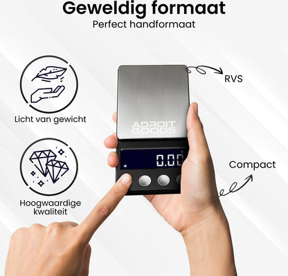 Hand weegschaal van RVS met compact design en digitaal display voor nauwkeurige metingen