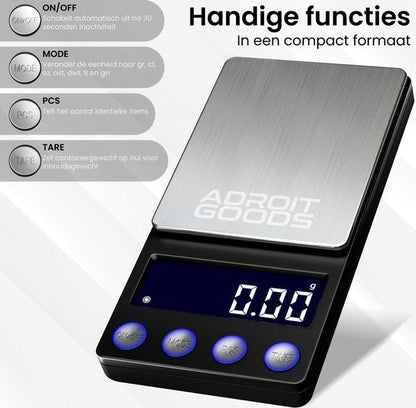 Digitale compacte weegschaal met roestvrijstalen platform en verlichte bedieningsknoppen
