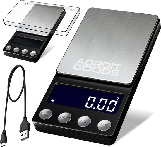 digitale weegschaal met roestvrijstalen oppervlak en usb oplaadkabel professioneel ontwerp