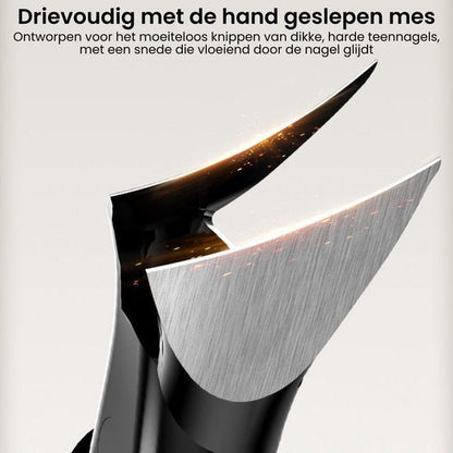 Close-up van een met de hand geslepen mes voor moeiteloos knippen van dikke teennagels.