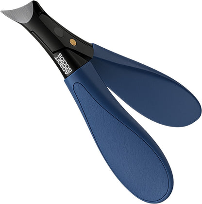 blauwe en zwarte professionele nagelknipper met ergonomisch ontwerp en scherp mes
