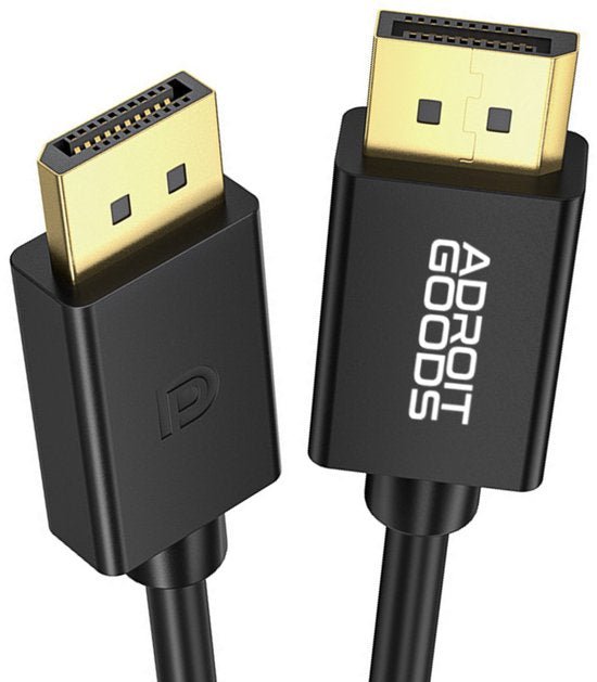 Zwarte AdroitGoods kabel met goudkleurige connectoren voor hoogwaardige signaaloverdracht