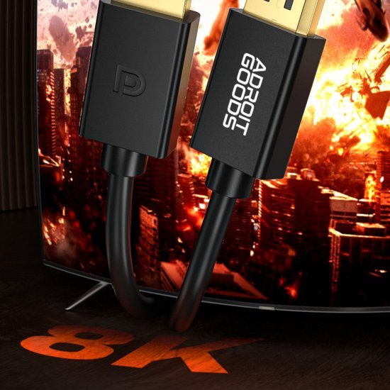 Zwarte AdroitGoods kabel met DisplayPort en HDMI aansluiting voor 8K beeldkwaliteit