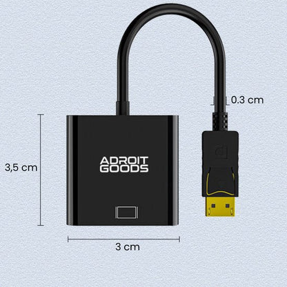 Zwarte AdroitGoods adapter met kabel en afmetingen 3,5 bij 3 cm en 0,3 cm dikte