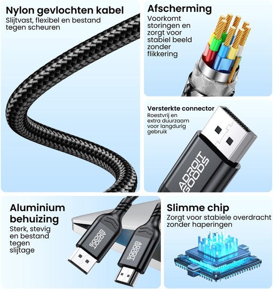 Nylon gevlochten kabel met afscherming, versterkte connector, aluminium behuizing en slimme chip