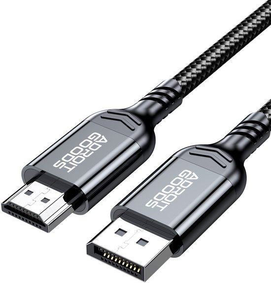 gesloten zwarte gevlochten kabel met USB-poort en HDMI-connectoren aan beide uiteinden