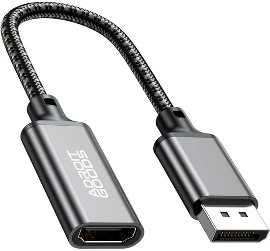 Adapterkabel met gevlochten mantel en metalen behuizing voor digitale videoverbindingen