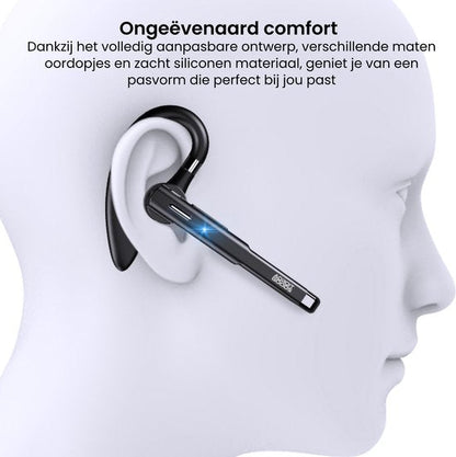 Zwart Bluetooth oordopje met verstelbare haak en zacht siliconen materiaal voor comfort