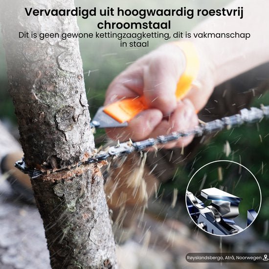 Hand hakt tak door met kettingzaagketting van roestvrij chroomstaal nauwkeurig