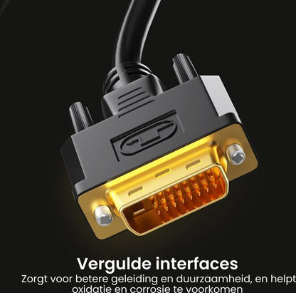 Zwarte kabel met vergulde connector voor betere geleiding en bescherming tegen corrosie