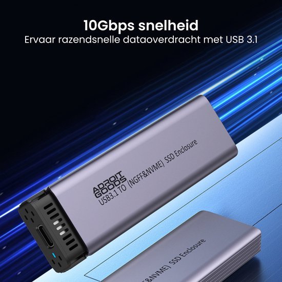 Compact grijze externe SSD behuizing voor razendsnelle USB 3.1 dataoverdracht