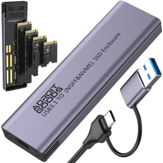 AdroitGoods USB 3.1 externe behuizing met kabels en adapters voor SSD opslagdevices