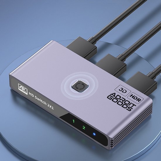 Compacte 4K HD switch met drie HDMI-aansluitingen en LED-indicatoren voor inputselectie