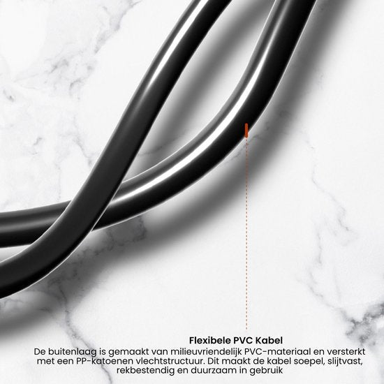 flexibele zwarte pvc kabel met milieuvriendelijke buitenlaag op marmeren achtergrond