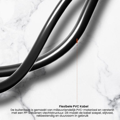 flexibele zwarte pvc kabel met milieuvriendelijke buitenlaag op marmeren achtergrond