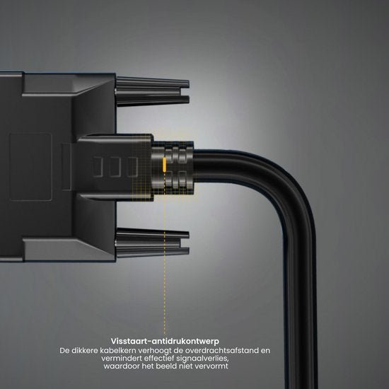 close-up van een zwart kabel- en connector ontwerp met focus op stevige verbinding en antidrukeigenschappen