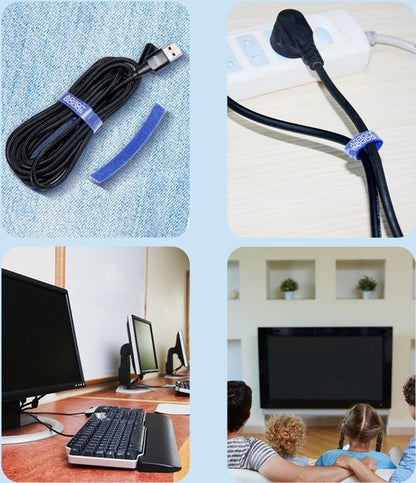 Blauwe klittenband kabelbinder voor het organiseren van kabels bij computer en tv gebruik