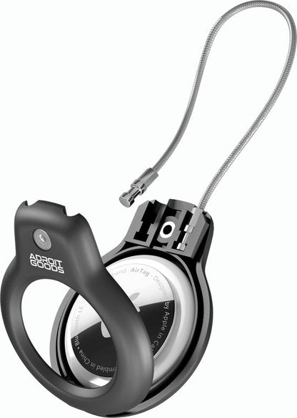 Zwart beschermhoesje met metalen kabel en ingebouwde houder voor AirTag tracking apparaat