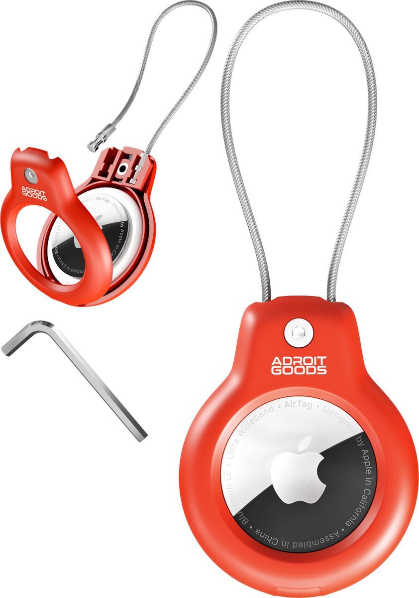 Rood AdroitGoods beschermhoesje met kabel voor AirTag en meegeleverd inbussleuteltje
