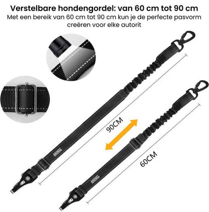Verstelbare zwarte hondengordel met elastische band en metalen clips van 60 tot 90 cm lengte