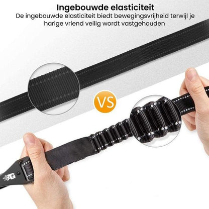 Close-up van twee zwarte riemen met ingebouwde elasticiteit voor veilige bevestiging