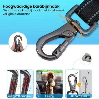 Zwarte stalen karabijnhaak met veiligheidsslot en draaifunctie van 360 graden