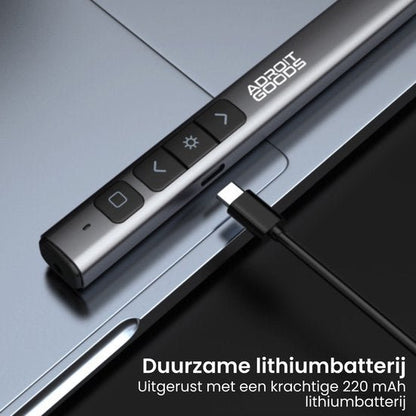 Draadloze presenter met verlichting, knoppen en oplaadbare lithiumbatterij via USB-C-kabel