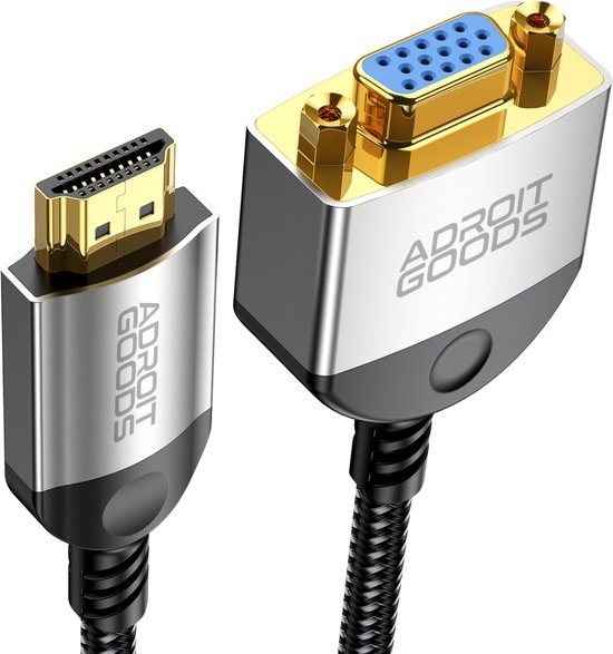 AdroitGoods HDMI naar VGA kabel met gouden connectoren en gevlochten buitenkant