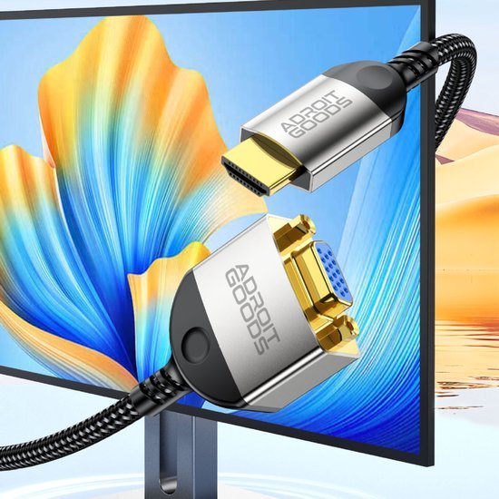 AdroitGoods HDMI naar VGA kabel met metalen connectoren en gevlochten kabelmantel voor beeldscherm